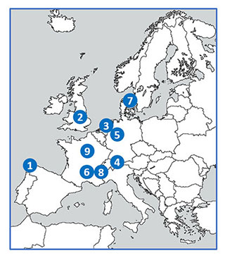 Europakarte mit eingezeichneten Teilnehmern am Co-UDlabs-Projekt